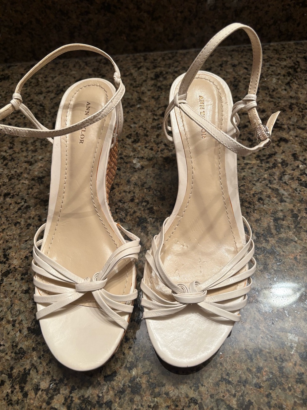 Ann Taylor Cream Knotted Strappy Wedge Sandals